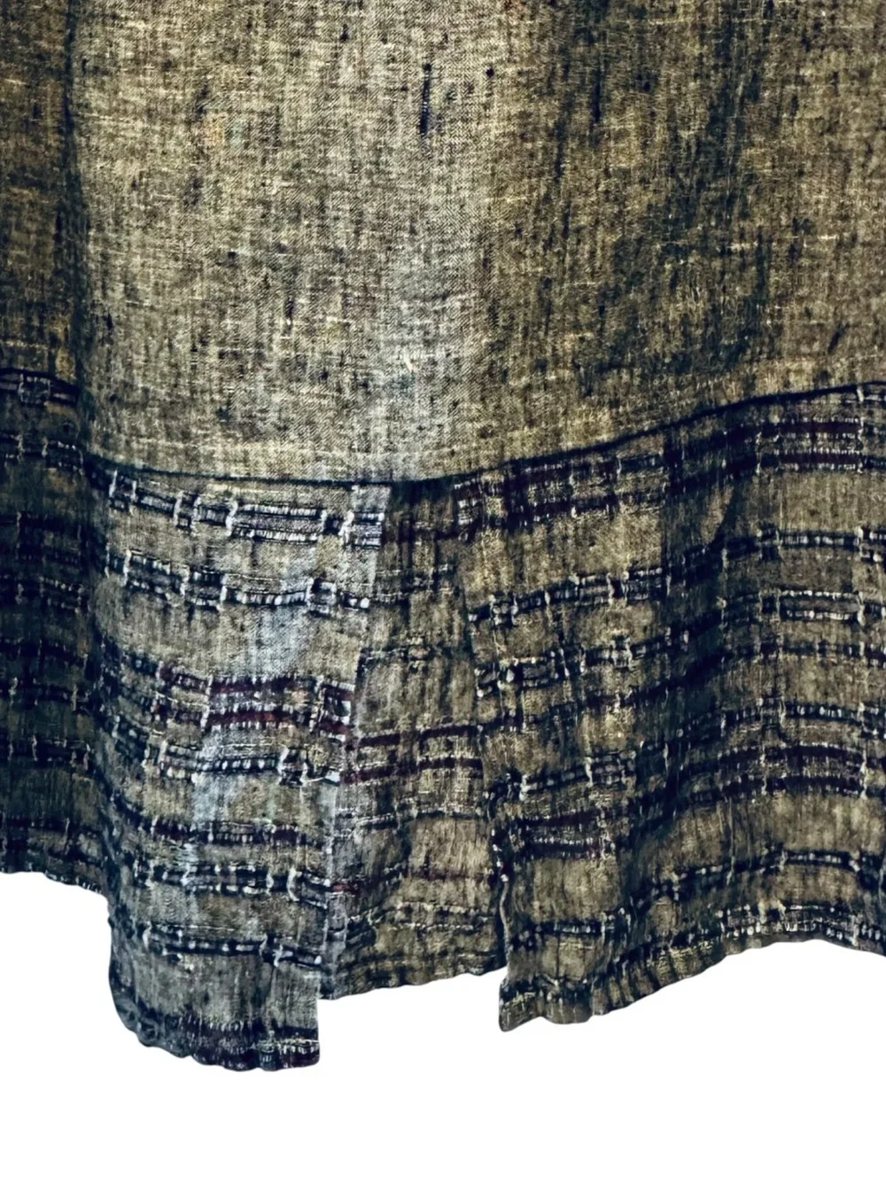 FLAX 100% Linen Midi Skirt Large Taupe Gray Textured Scalloped Overlay Lagenlook - Picture 7 of 13